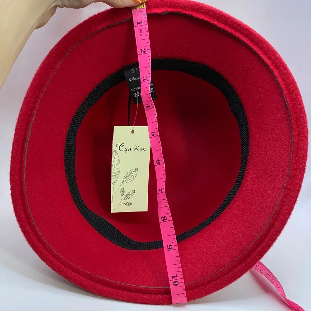 NWT Vintage Style Red Felt Cloche Structured Hat Bow Retro Elegant Coquette
